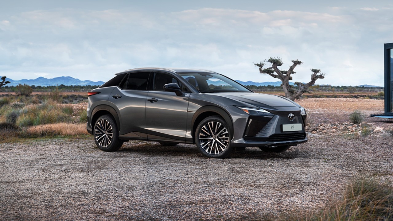 A Lexus RZ 450e parked in a rural location